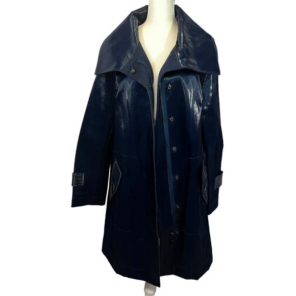 Show stopper! Per Se by Carlisle Blue Coated or Waxed Denim Topper Coat … - Picture 1 of 12